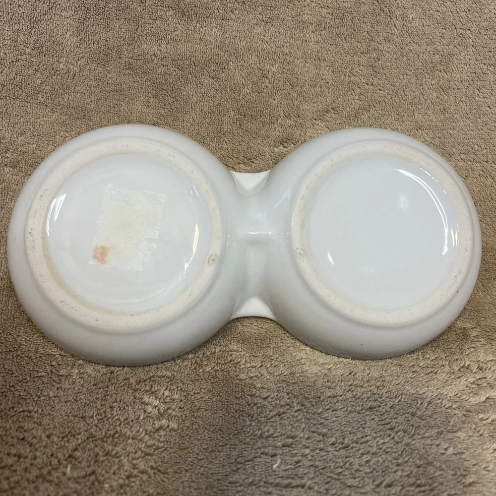 Double Bowl Cat Food & Water Dish Fish‎ Bones Stoneware Heavy Durable Dishes